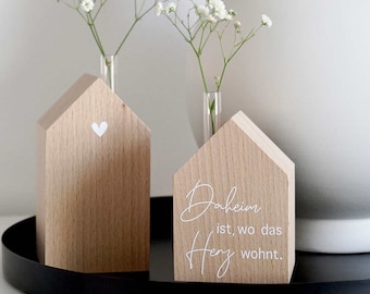 Decoratief huisje met sticker Thuis is waar het hart leeft | vaas huis | Deco huis hout | houten huis | deco huis