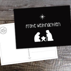 Cartolina di buon Natale con presepe +++ Stile monocromatico +++ Cartolina di Natale in bianco e nero