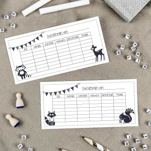 Téléchargement : horaire pour trousse à crayons, horaire pour trousse à crayons, horaire pour cartable, motifs animaux, raton laveur, renard, noir et blanc