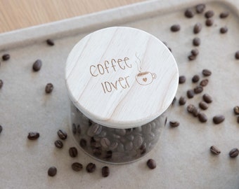 Pot de rangement avec couvercle en bois Coffee Lover | Stockage de café | Bocal à café | canette de café