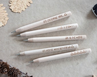 Stylo à bille motifs de Noël, Avent, Calendrier de l'Avent adultes, stylo à bille en bois gravé