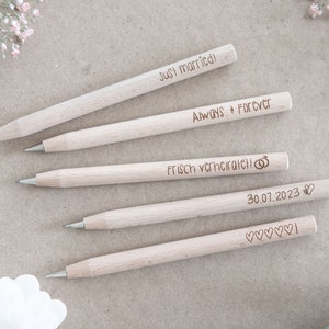 Kugelschreiber Holz Hochzeit Just Married! Always & Forever! Personalisiert. Kugelschreiber mit Gravur