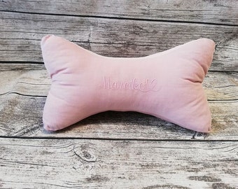 Leseknochen, Nackenkissen, Sofakissen aus Babycord in Mint, Natur oder Rosa, personalisierbar