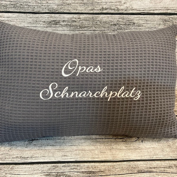 Großes Kuschelkissen, Sofakissen, " Opas Schnarchplatz", 30x45 cm aus Waffelpique in verschiedenen Farben