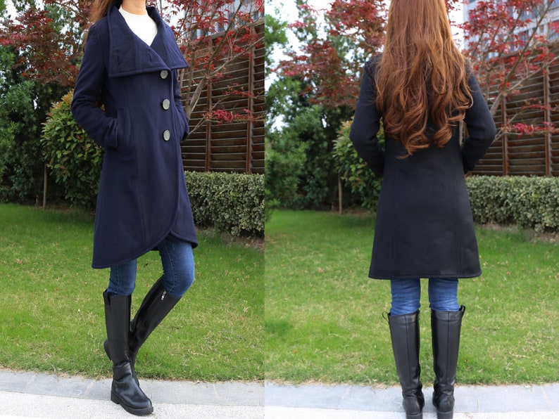 Women/'s crystal button cashmere and woolen coatplus size jacketcasual customized jacketasymmetrical oversized coatwinter coat Y1225