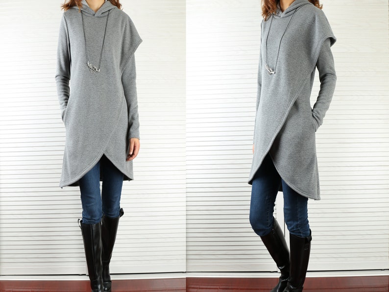 Women/'s asymmetrical thick cotton fleece hoodieplus size jacketoversized dressblack grey dresscasual customized coat shirt Y3120