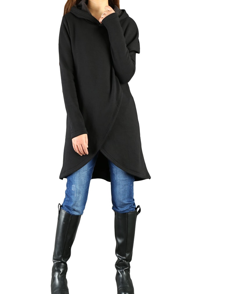 Women/'s asymmetrical thick cotton fleece hoodieplus size jacketoversized dressblack grey dresscasual customized coat shirt Y3120