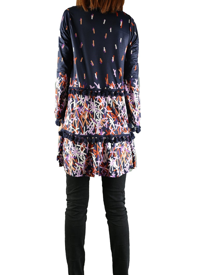 Y1923 Women/'s Extravagant sleeves tunic dressbell sleeve topdark blue tunic dress