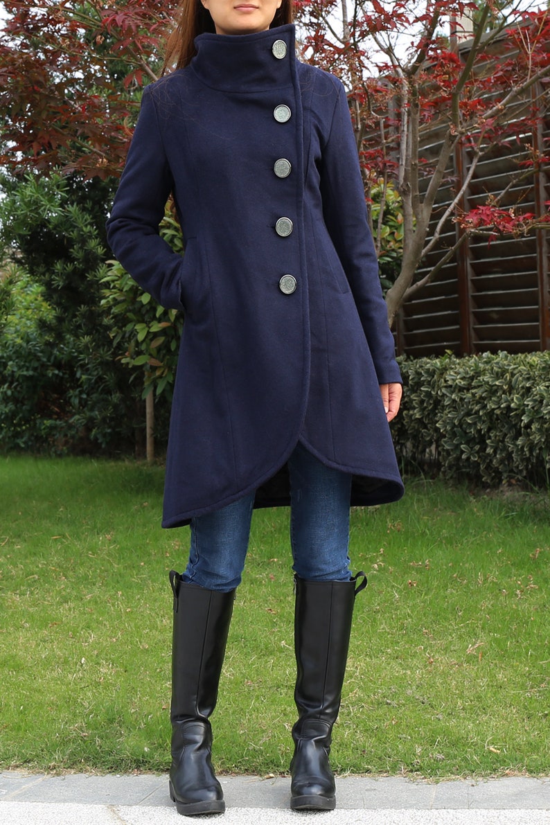 Women/'s crystal button cashmere and woolen coatplus size jacketcasual customized jacketasymmetrical oversized coatwinter coat Y1225