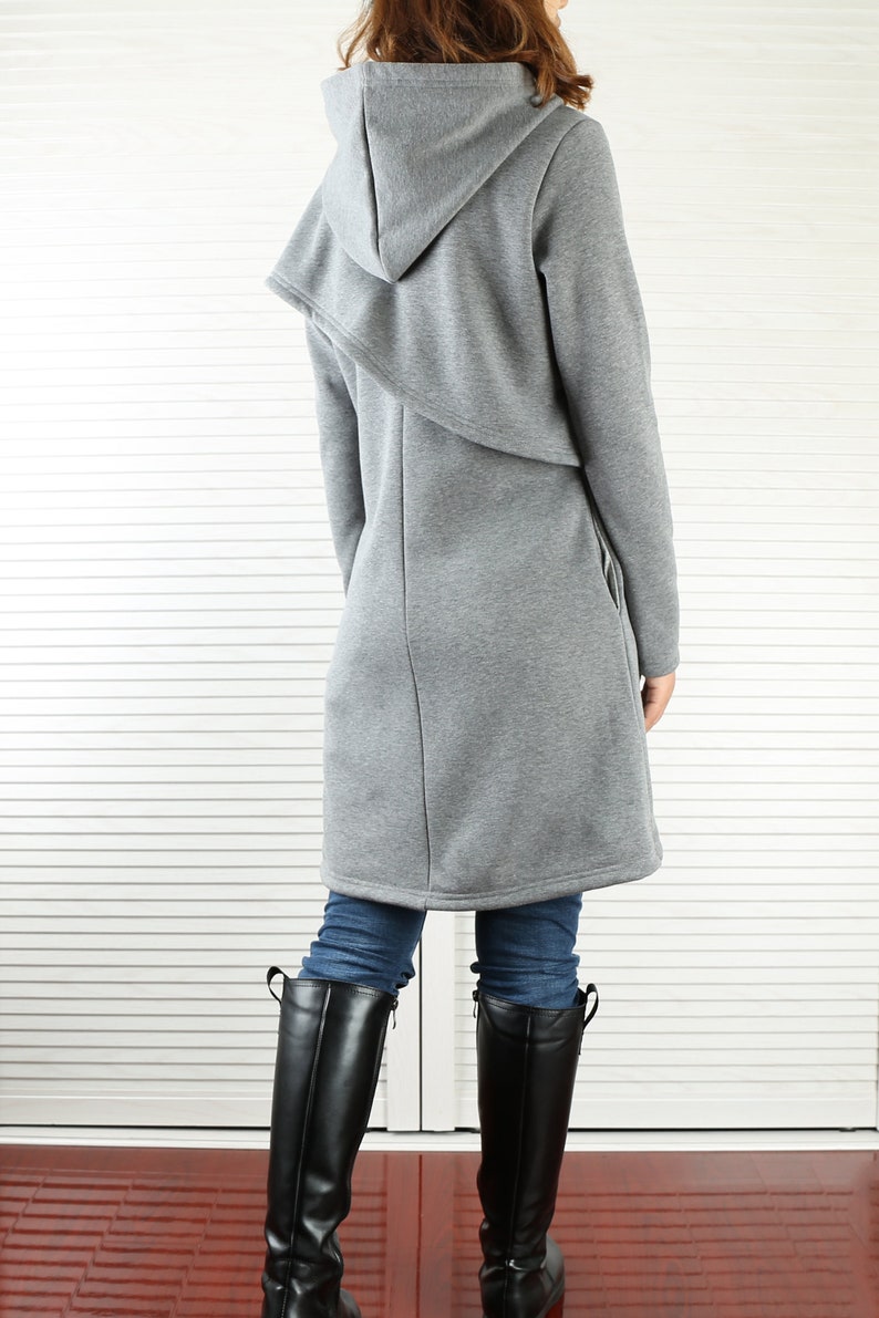 Women/'s asymmetrical thick cotton fleece hoodieplus size jacketoversized dressblack grey dresscasual customized coat shirt Y3120