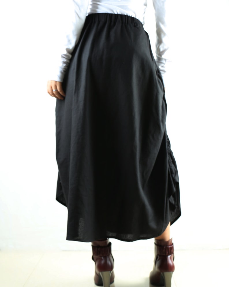 Q1009 Women/'s linen skirtmaxi skirtelastic waist peacock feather skirtplus size skirtoversize skirtcasual skirtblack skirt