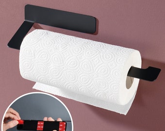 DEKAZIA Stainless Steel Paper Towel Holder No Drilling | Kitchen Roll Holder Black or Brushed Steel Adhesive