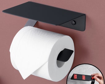 Porte-papier toilette en acier inoxydable avec étagère, porte-papier toilette, porte-rouleau de papier toilette sans perçage, rangement papier toilette antirouille, 2 couleurs