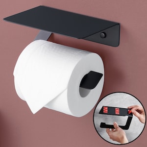 Toilettenpapierhalter Edelstahl mit Ablage, Klopapierhalter, Klorollenhalter ohne Bohren, Toilettenpapier Aufbewahrung rostfrei, 2 Farben