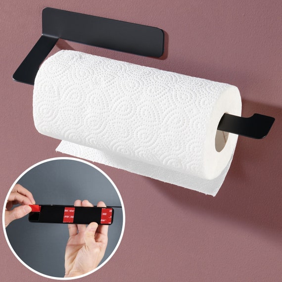 DEKAZIA® Küchenrollenhalter Edelstahl ohne Bohren, Küchenpapierhalter, Papierrollenhalter schwarz / Edelstahl gebürstet, selbstklebend
