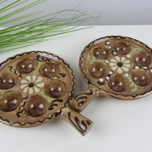 2 SCHNECKENTELLER SCHNECKENPFÄNNCHEN Elsässer Keramik, Handarbeit, Töfpferei, Keramikteller für Meeresfrüchte, 70s  Fischplatte Partybuffet