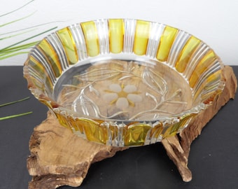 70s yellow crystal bowl, Walther Glas, Pop Art glass decoration, salad bowl, pastry bowl, vintage fruit bowl, serving bowl, cream bowl