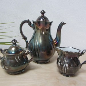 Rudolf Wächter mocha pot, milk jug + sugar bowl, FINE SILVER, small Chippendale coffee pot, Art Deco teapot, cream jug, sugar pot