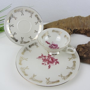 pink gold, COLLECTOR&#39;S DISH GKC, Gareis, vintage COLLECTOR&#39;S CUP coffee set for coffee table, fine 50s porcelain tableware, 60s tea set