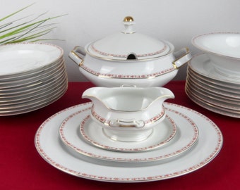 Service de table ROSENTHAL pour 10 personnes, design CORONA, service de table au décor rouge dans le style des années 20/30, vaisselle pour Noël