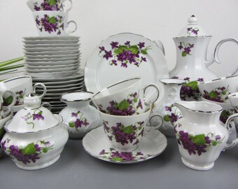 purple violets COFFEE SERVICE tea service by Winterling Marktleuthen, vintage tea service, coffee set, tea set, collector's cups, coffee core