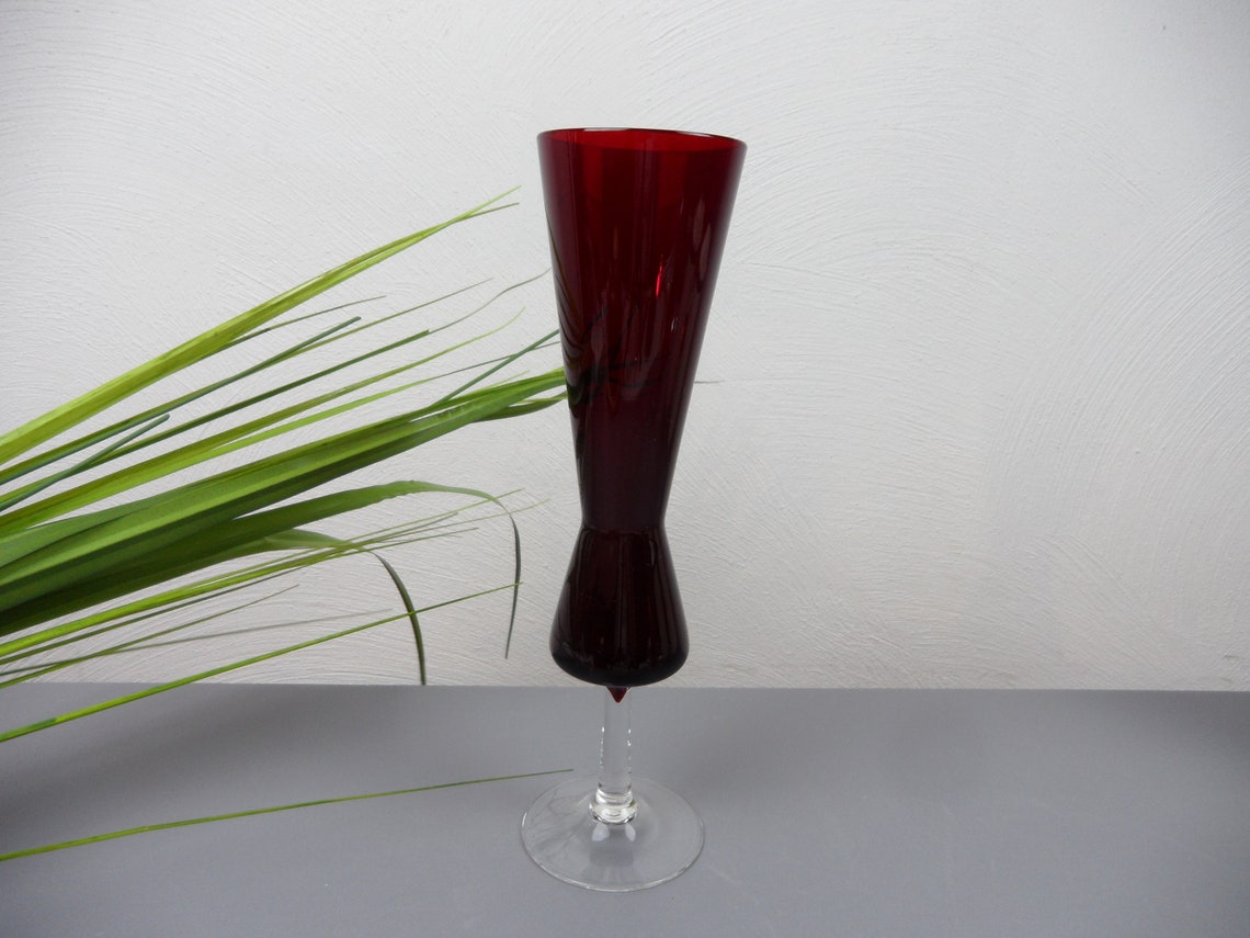 Red VASE made of glass flower vase with stem rose vase Etsy