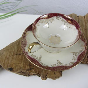 rote Espressotasse Mokkatasse von Johann Seltmann, vintage Moccatasse Golddekor, 50s Ausssteuer Porzellan für Kaffeetafel, Geschenk Sammler