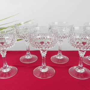 6 wine glasses white wine glasses for dessert or ice cream, crystal d&#39;arques, festive glasses, drinking glasses, 70s crystal glass, cocktail glasses