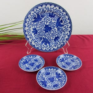Blauwe en witte snoepborden met Aziatisch decor, Japanse en Chinese schilderkunst, voor theeservies, gebaksbord, theezakjeshouder, chocoladebord, verzamelbord