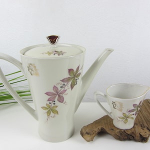 KRONESTER coffee pot (liter) + milk jug with autumnal decor, porcelain pot from the 1960s/70s, coffee service for coffee table.
