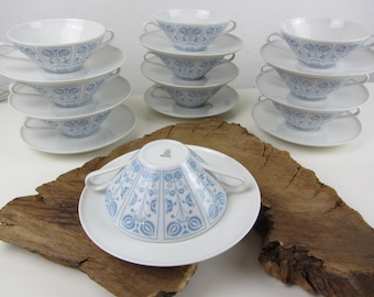 10 ciotole da zuppa del servizio da tavola HEINRICH MADAME ROTHENBURG, porcellana con decoro floreale bianco e blu per il pranzo, piattino per il servizio da tavola