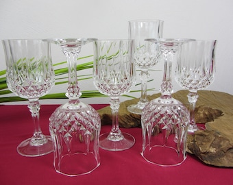 6 WINE GLASSES, 70s white wine glass, red wine glass, vintage stemmed glasses for the party, tall drinking glasses for the festive table, wine evening