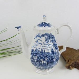 Myott Coffee Pot Teapot Blue for Coffee Table, Royal Mail England Staffordshire, Landscape Decor Ceramic Pot English Royal Decor