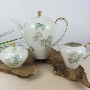 Johann Seltmann Vohenstrauß, coffee core with green leaf decoration, coffee pot, milk jug, sugar bowl, cream jug, 60s coffee table