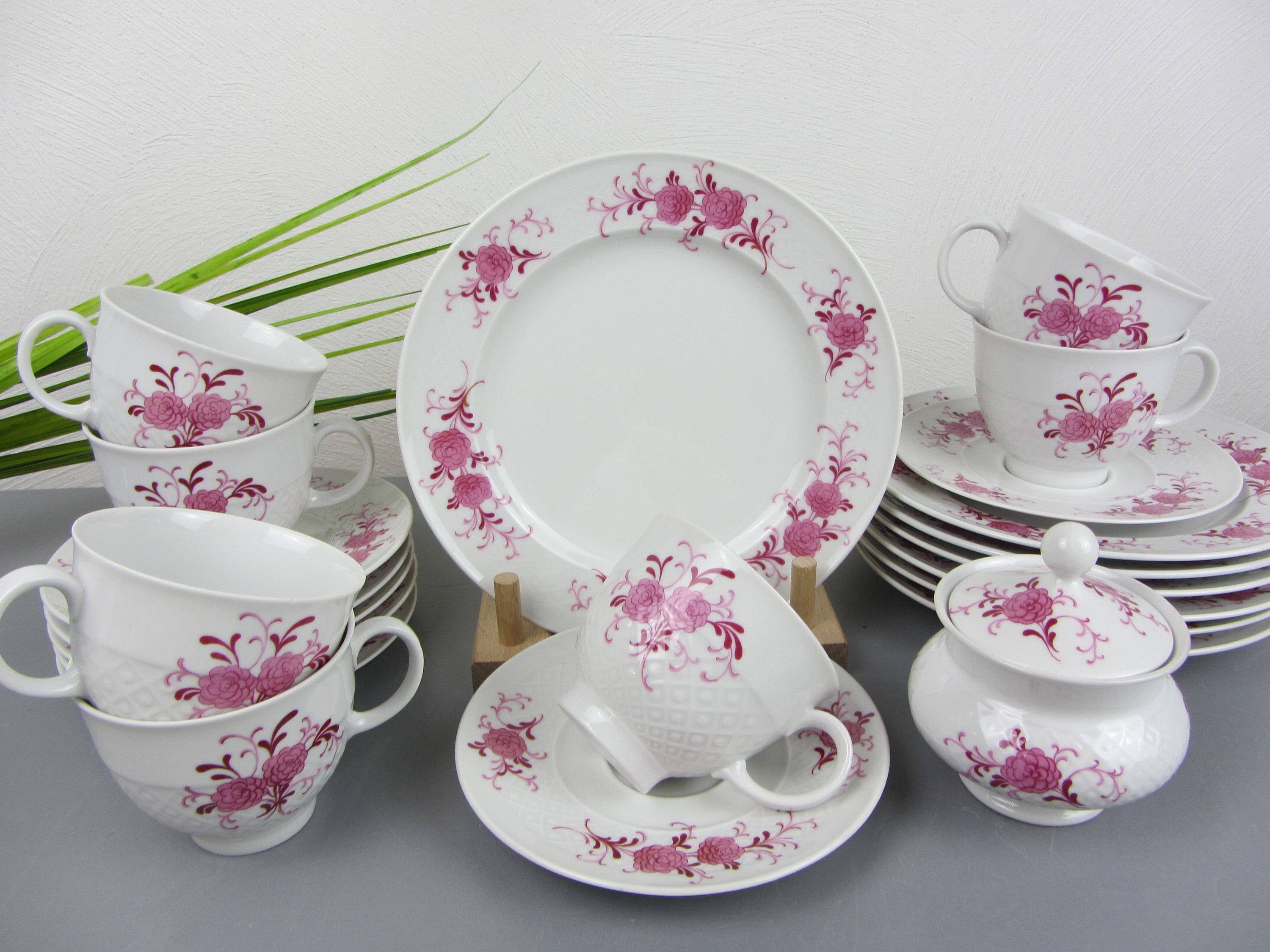 KAFFEESERVICE Seltmann Weiden, rosa Blumen, 7 Kaffeegedecke + Zuckerdose, Kaffeegeschirr, Annabell, Teegedeck Sammelgedeck, Deutschland