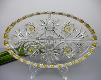 KOMET bowl by WALTHER GLAS, yellow crystal bowl, serving plate for finger food buffet, antipasti, pastry bowl, dip bowl, slingshot star