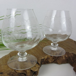 2 cognac glasses, Theresienthal cognac snifter with cut decoration, balloon glass, cognac tulips, vintage whiskey glass for cocktails, whiskey