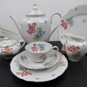 Wunsiedel COFFEE SERVICE, 6 person tea service, old vintage porcelain coffee set, collectible set, grandma&#39;s coffee set, coffee core, cup