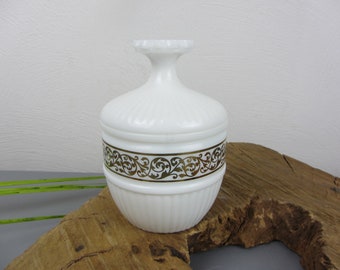 white LID JAR with gold ornaments, vintage bonbonniere, biscuit tin, decorative tin, candle jar with lid, utensil for the kitchen and bathroom
