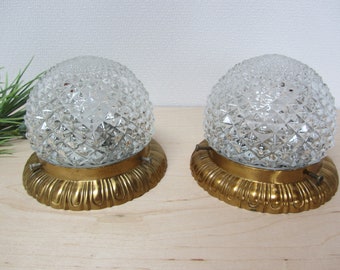 70s DECKENLAMPE, Kristallglas Deckenleuchte, vintage Flurleuchte 1970, edle Glaslampe Strukturglas für Gäste WC, Flurlampe, Sölken Leuchte