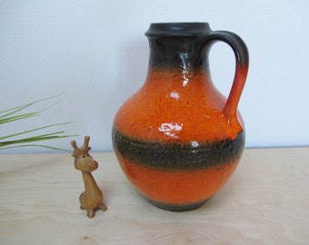 70s flower vase orange, Carstens Tönnieshof VASE, 7056 25, popart handle vase flower vase ceramic vase, vintage Fat Lava ceramic decoration, flower decoration
