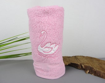 SERVIETTE rose avec cygne, emballage d'origine non utilisé, serviette en coton années 70 pour salle de bain, cadeau pour filles anniversaire communion baptême