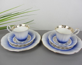 2 blaue SAMMELGEDECKE, Winterling Sammeltassen, vintage Golddekor Kaffeegedeck Teegedeck, Kaffeetafel Aussteuer Porzellan, Etagere DIY, 50s