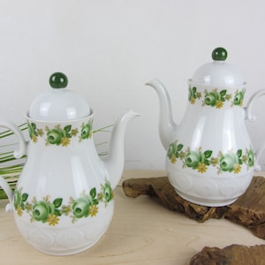 Schirnding COFFEE POT with flowers in green and yellow, coffee core for coffee table, making filter coffee, teapot, flower power porcelain pot
