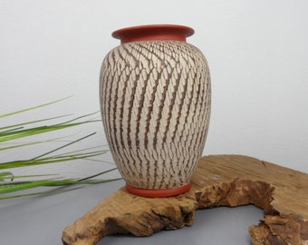 AKRU Vase, WEKARA 10/20 Blumenvase von Alfred Krupp, Sgraffito Dekor, WGP, beige braun, alte Keramik für Sammler, Geschenk, 60er Jahre Deko