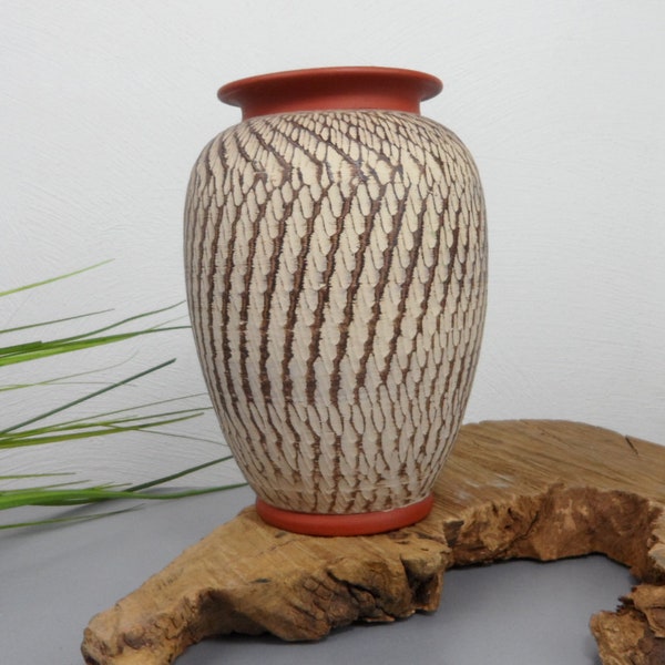 AKRU Vase, WEKARA 10/20 Blumenvase von Alfred Krupp, Sgraffito Dekor, WGP, beige braun, alte Keramik für Sammler, Geschenk, 60er Jahre Deko