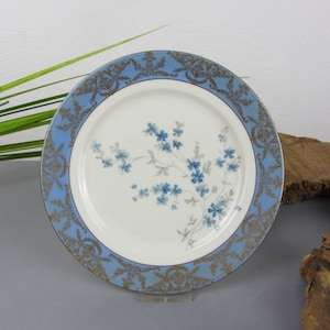 40s, Oscar Schaller CAKE PLATE blue gold from Sammelgedeck, ivory porcelain, dessert plate for cake buffet, side dish plate, salad plate