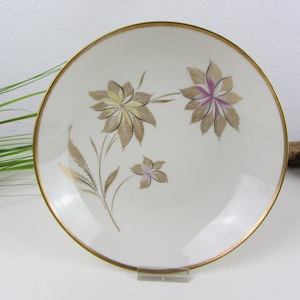 1950s Eschenbach BOWL with period-typical floral decoration and gold rim, 1960s gold rim porcelain plate, Mid Century Design