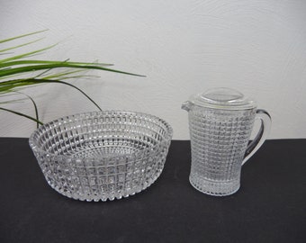 Mid Century Milchkännchen und Schüssel, 50s Sahnekännchen, Glasschale, Sahneschüssel Gebäckschale, Glasdeko zu Nierentisch Ära, Obstschale