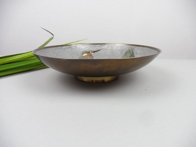 vintage enamel decoration handmade decorative plate brass plate CLOISONN SCHALE with V\u00d6GEL home d\u00e9cor ornamental bowl metal bowl Japan China